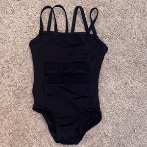 Kids Black Leotard with Bow Detail